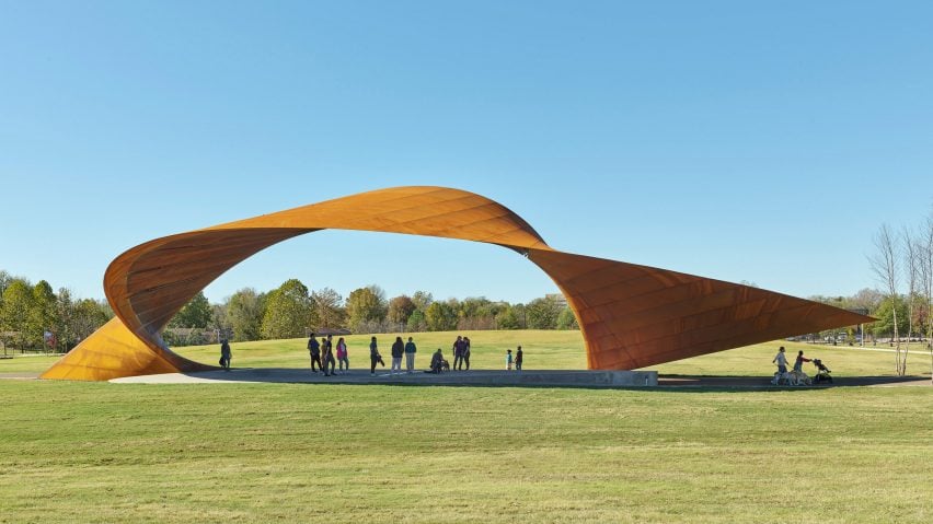 Twisting metal pavilion