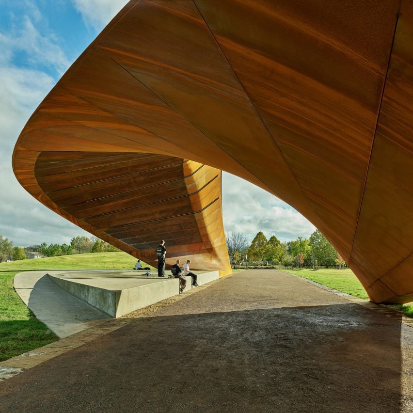 Twisting metal pavilion