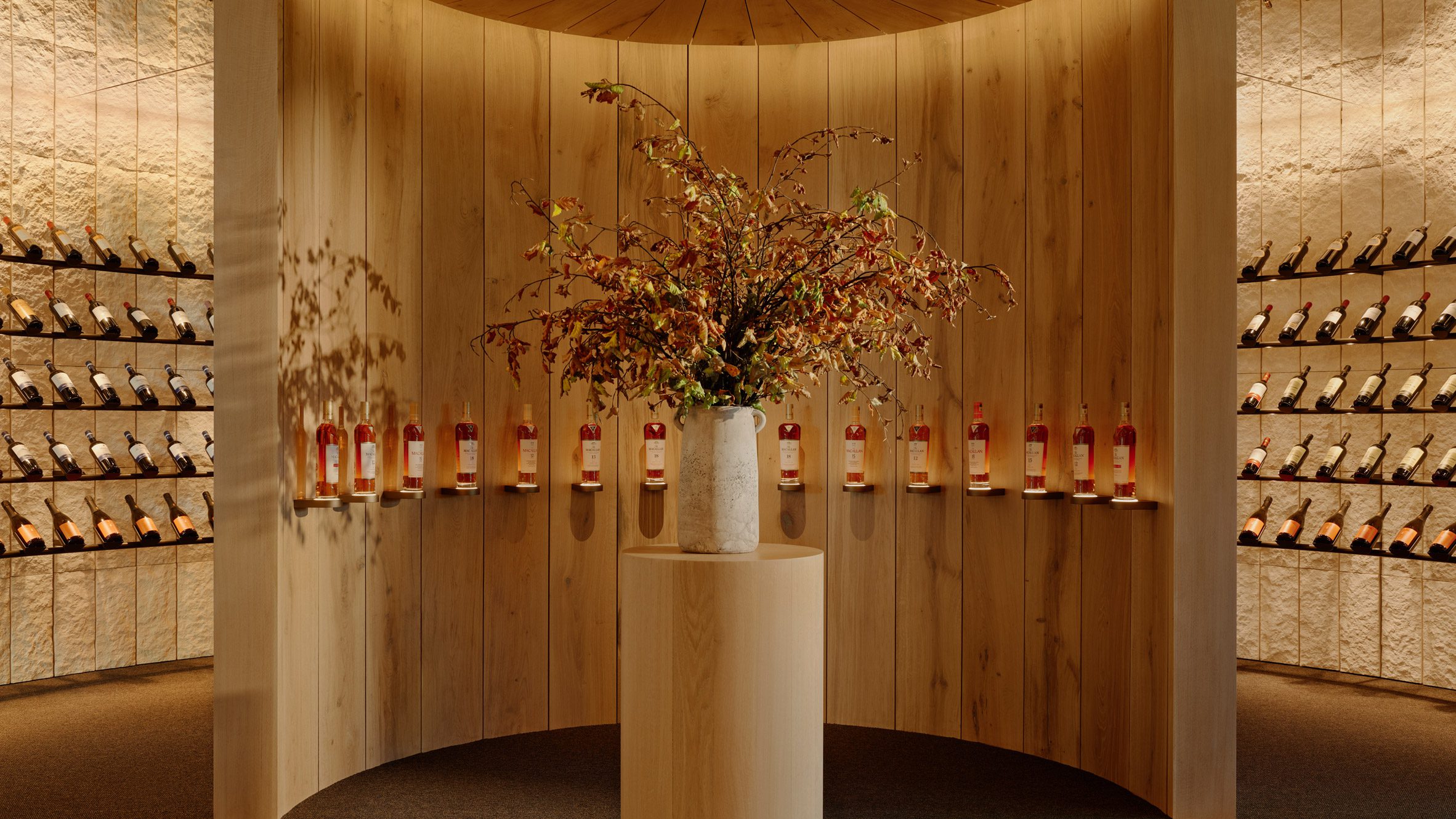 Curved wine cellar in Scottish restaurant