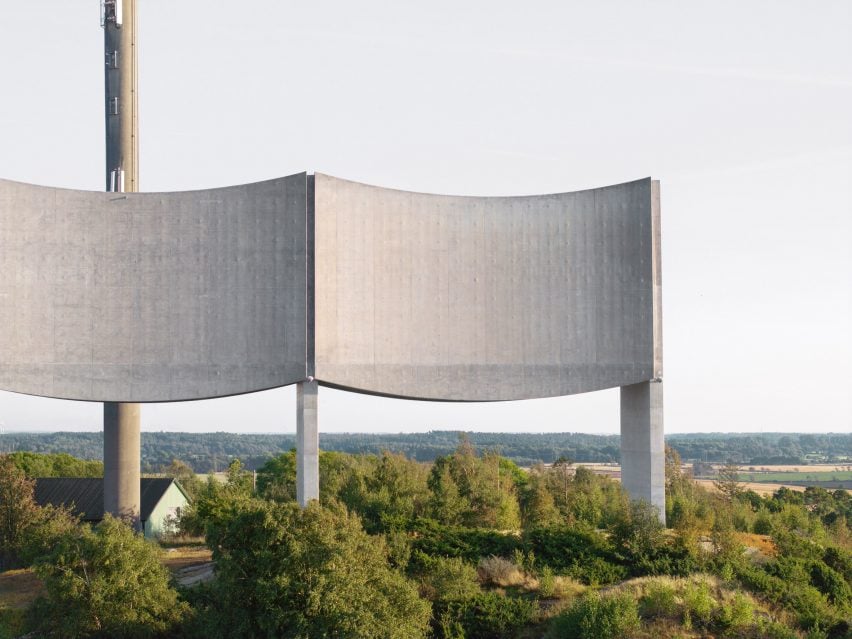 Drone photo of Våga Water Tower by White Arkitekter