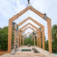 Construction images of India’s “first” mass timber residence by Architecture Discipline