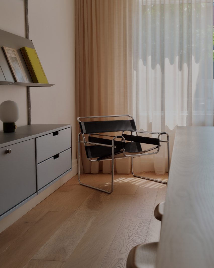 Steel-and-leather chair in front of window in Montreal office