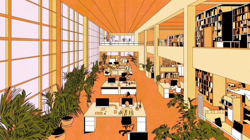Illustration of people working in an office