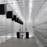 White and silver shelving room