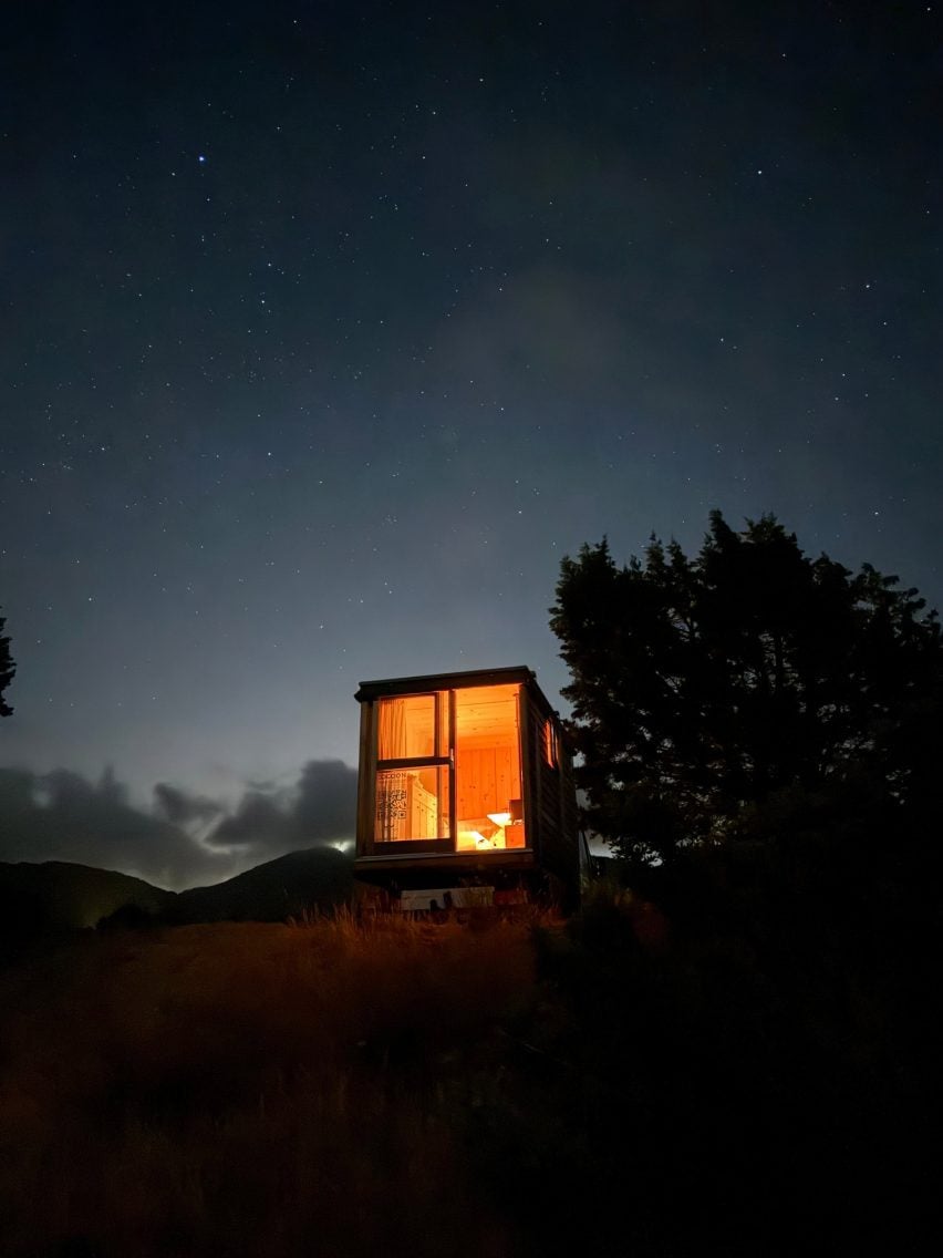 Mobile home at night