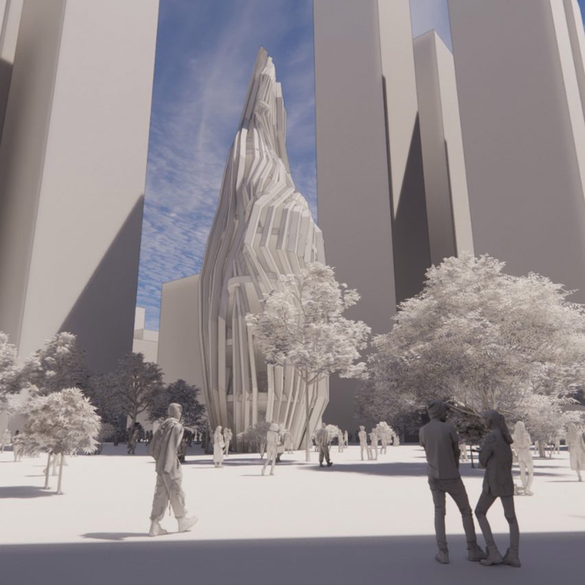 a visualisation of buildings in tones of white