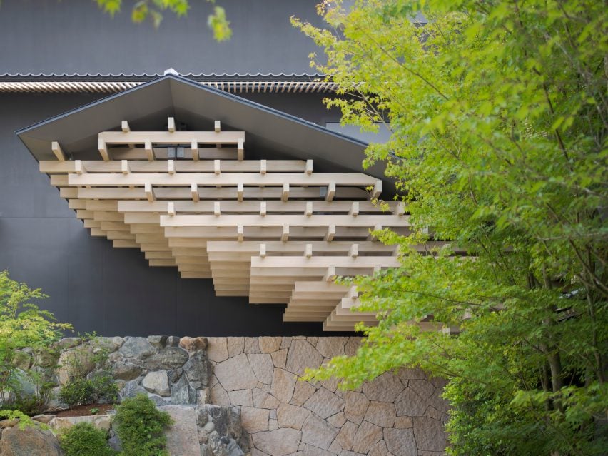 Gabled overhang next to entrance of Banyan Tree Higashiyama Kyoto