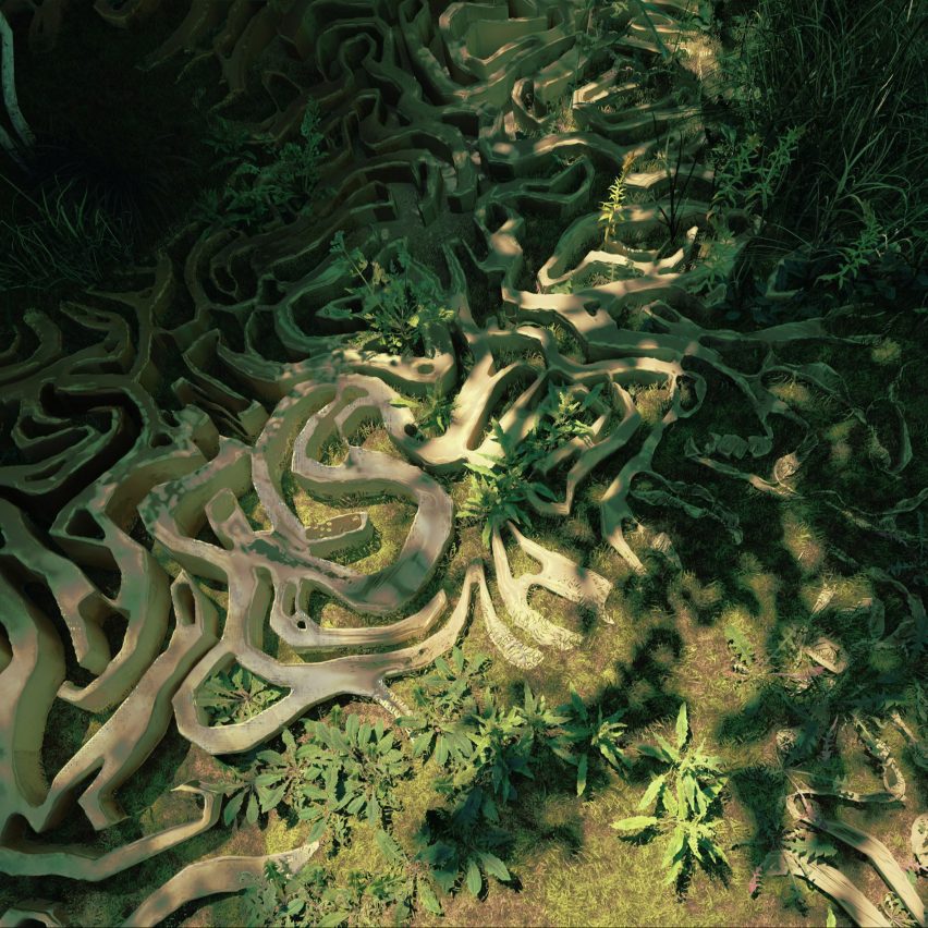 an image of terrain in beige and green tones