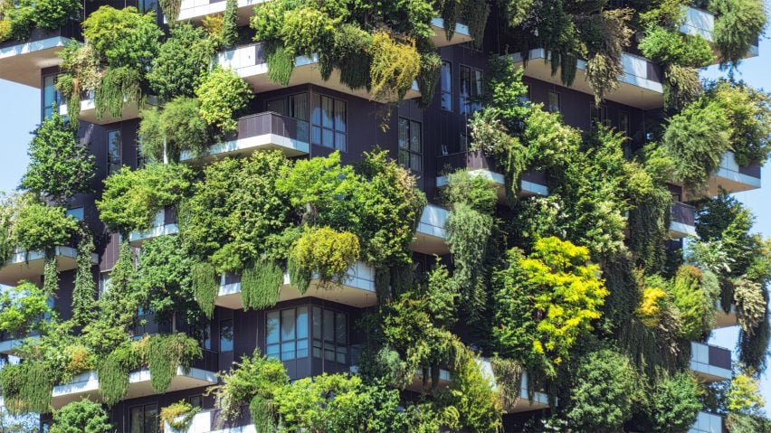 Skyscraper covered in planting and trees