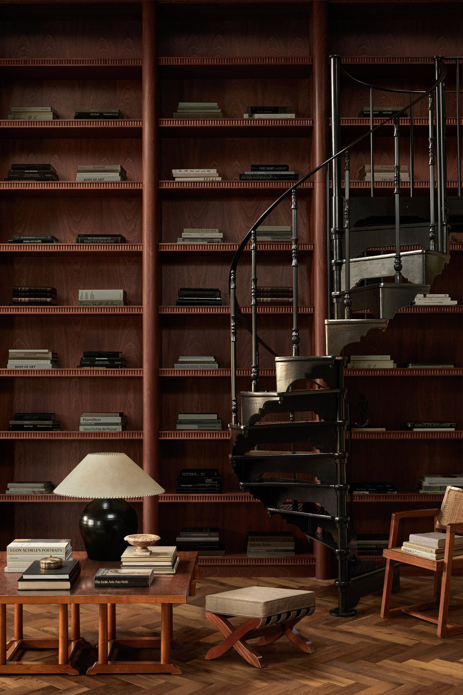 Detail of wooden bookshelf