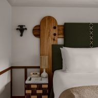 Bed head made from wood with maquettry side table