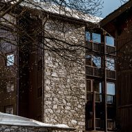 Stone and wood exterior of chalet