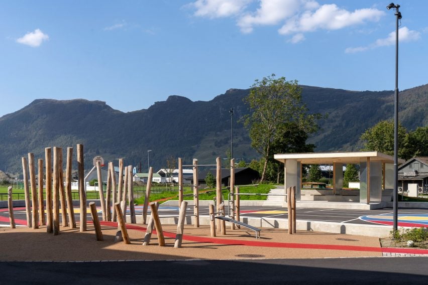 Activity park set in rural Western Norway, with mountains behind