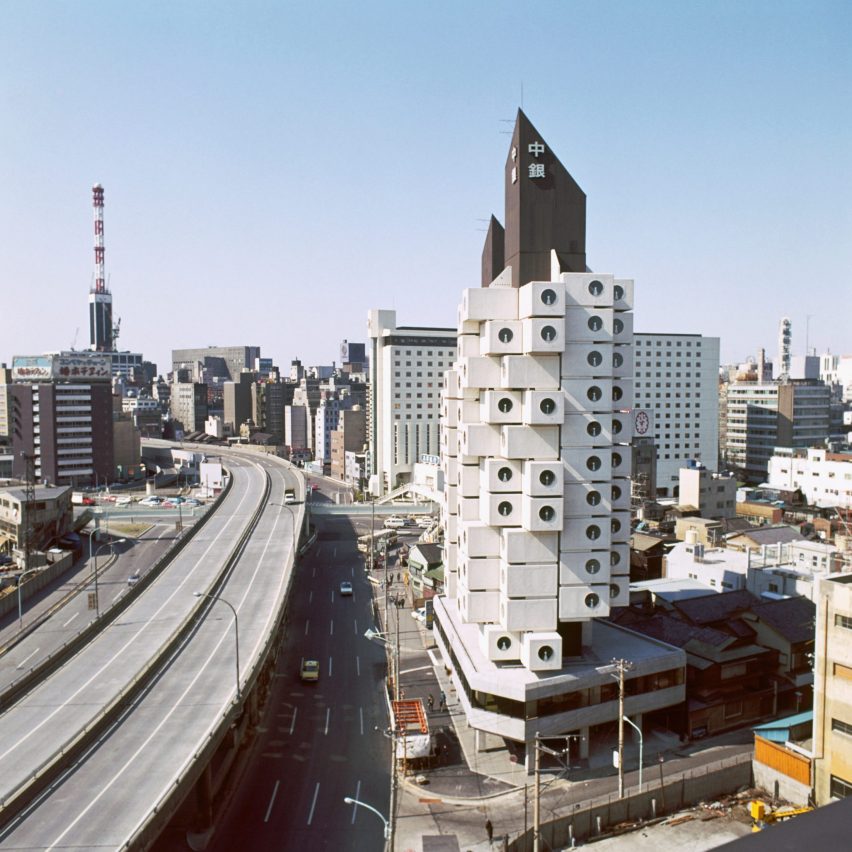 Nakagin Capsule Tower before demolition in Tokyo