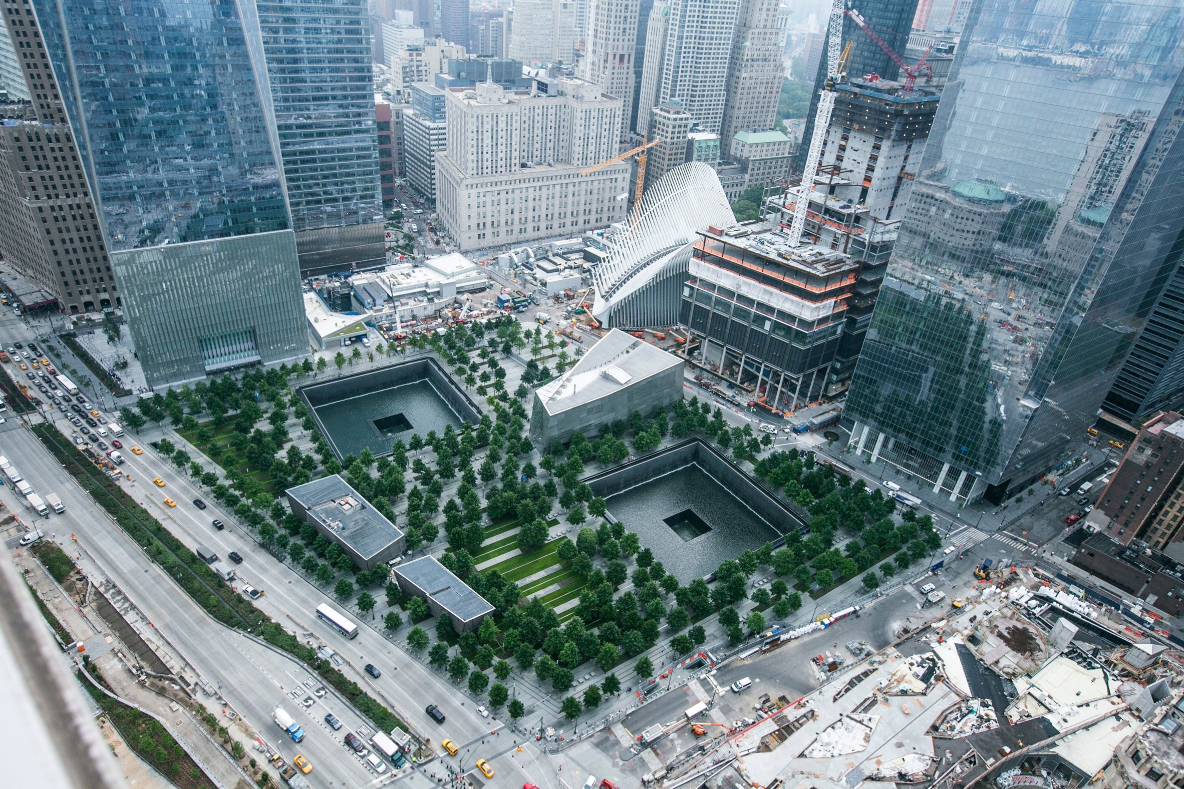 Aerial view of 9/11 memorial