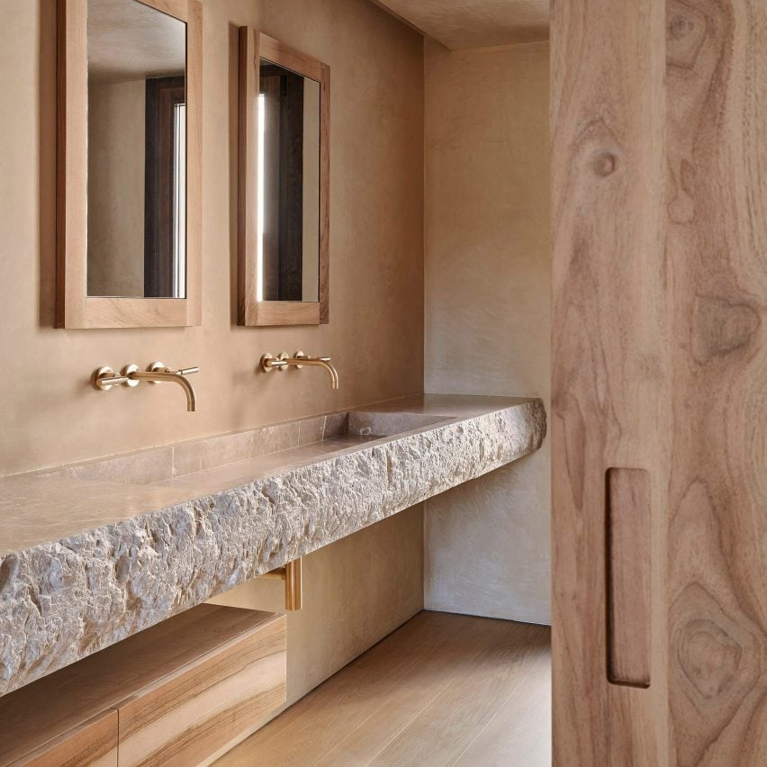 Bathroom with a stone sink