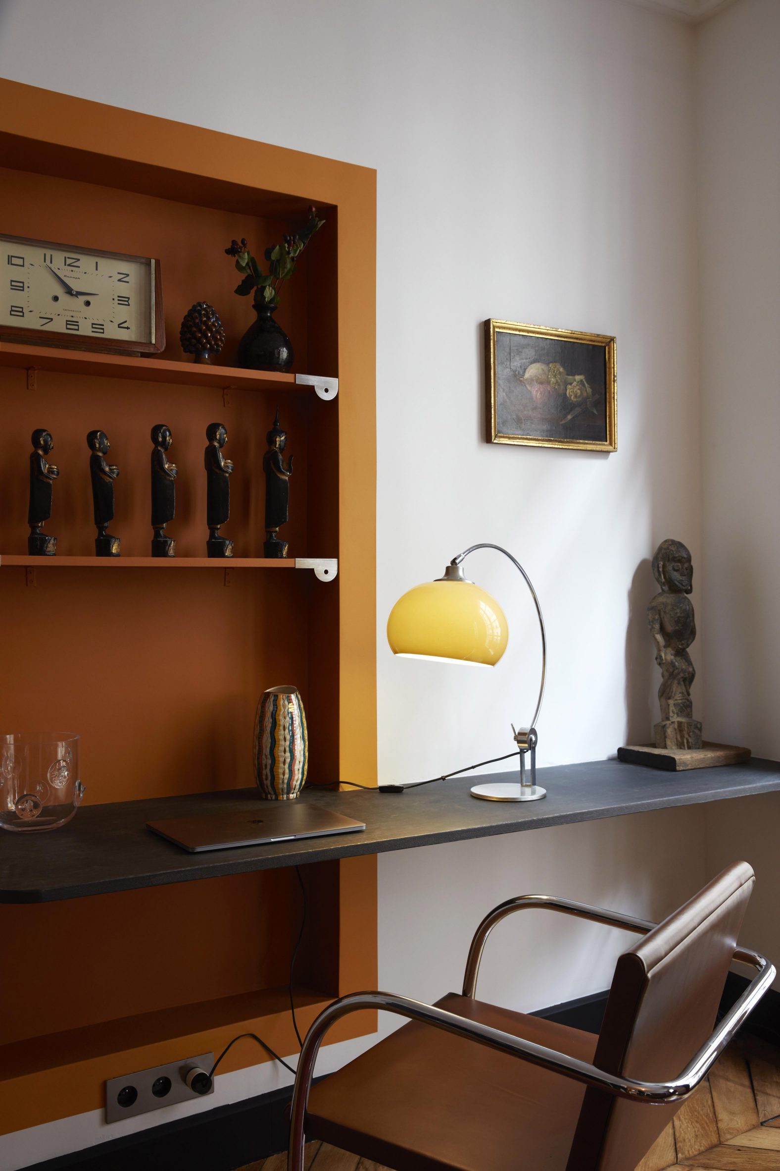 Desk in Paris pied-à-terre by The House Special Studio.