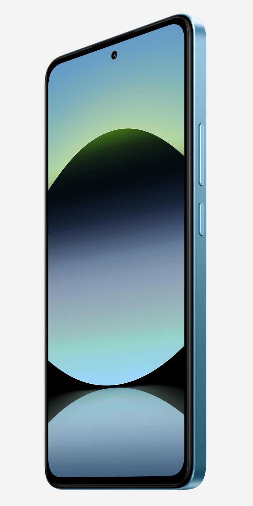 Blue smartphone on light grey background
