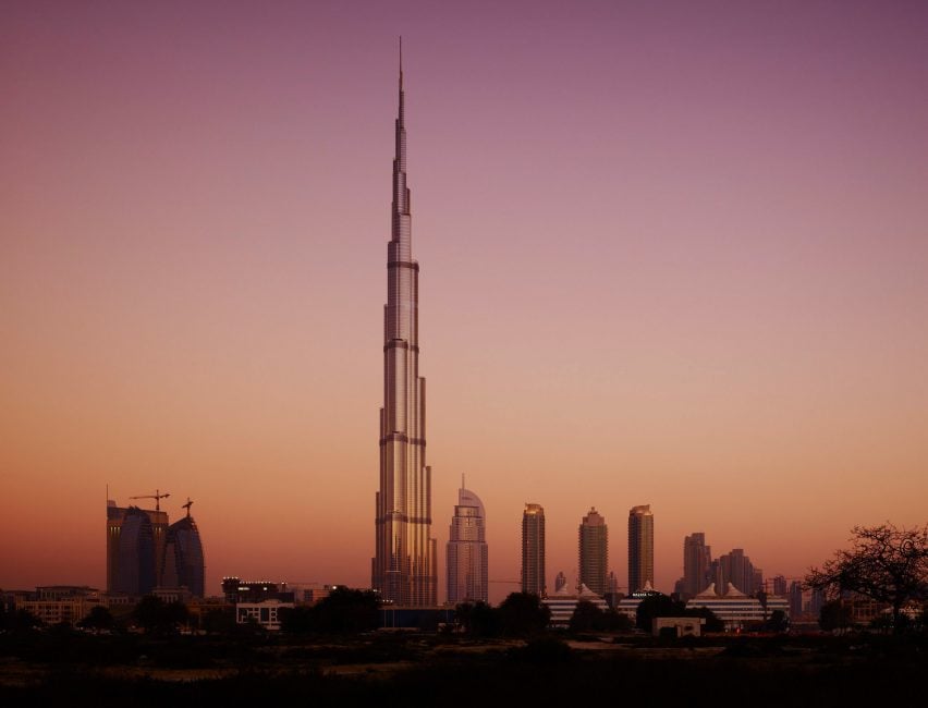 The Burj Khalifa during sunset in Dubai