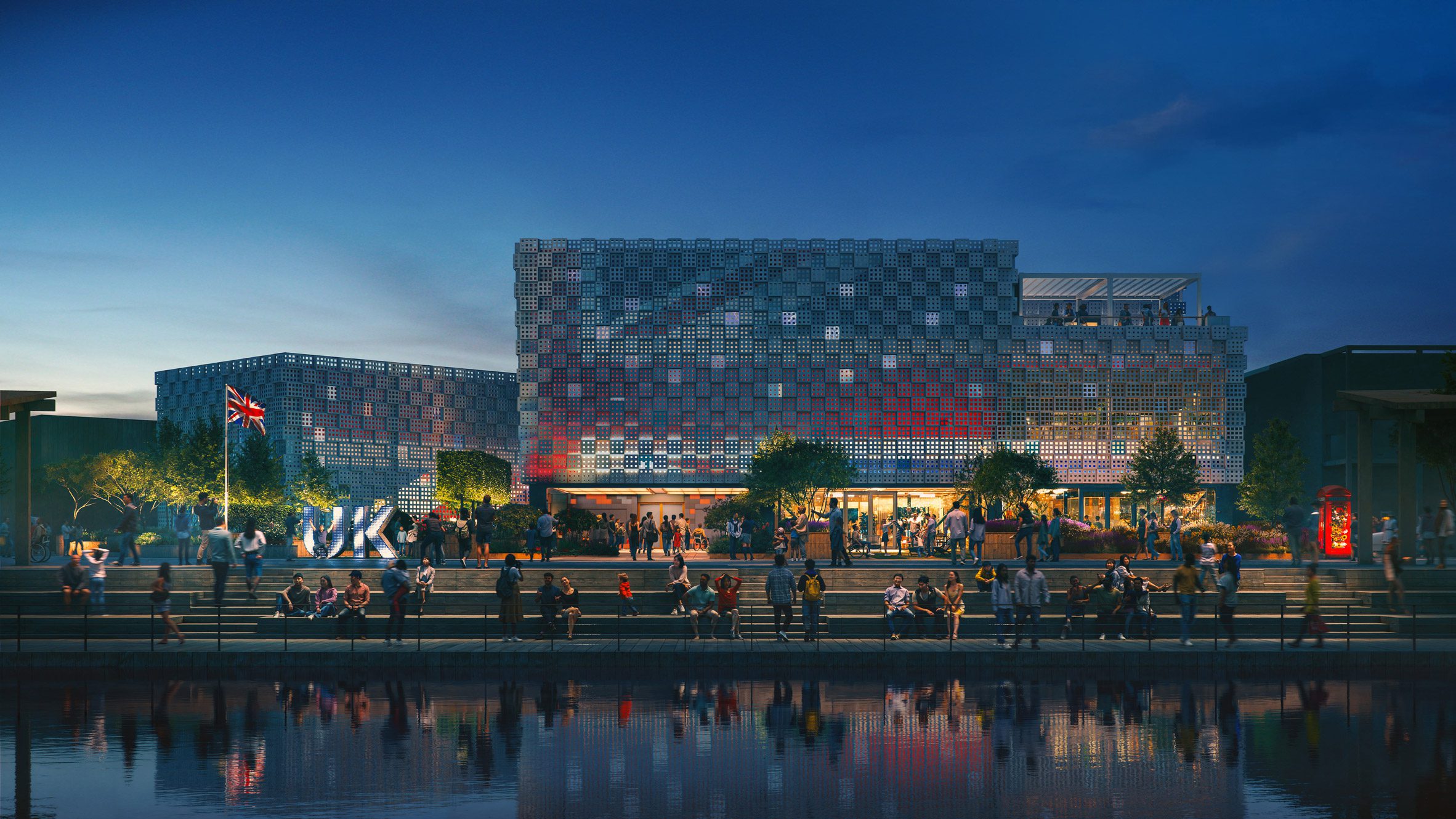 Updated exterior view of UK Pavilion by Woo Architects for the 2025 Expo 