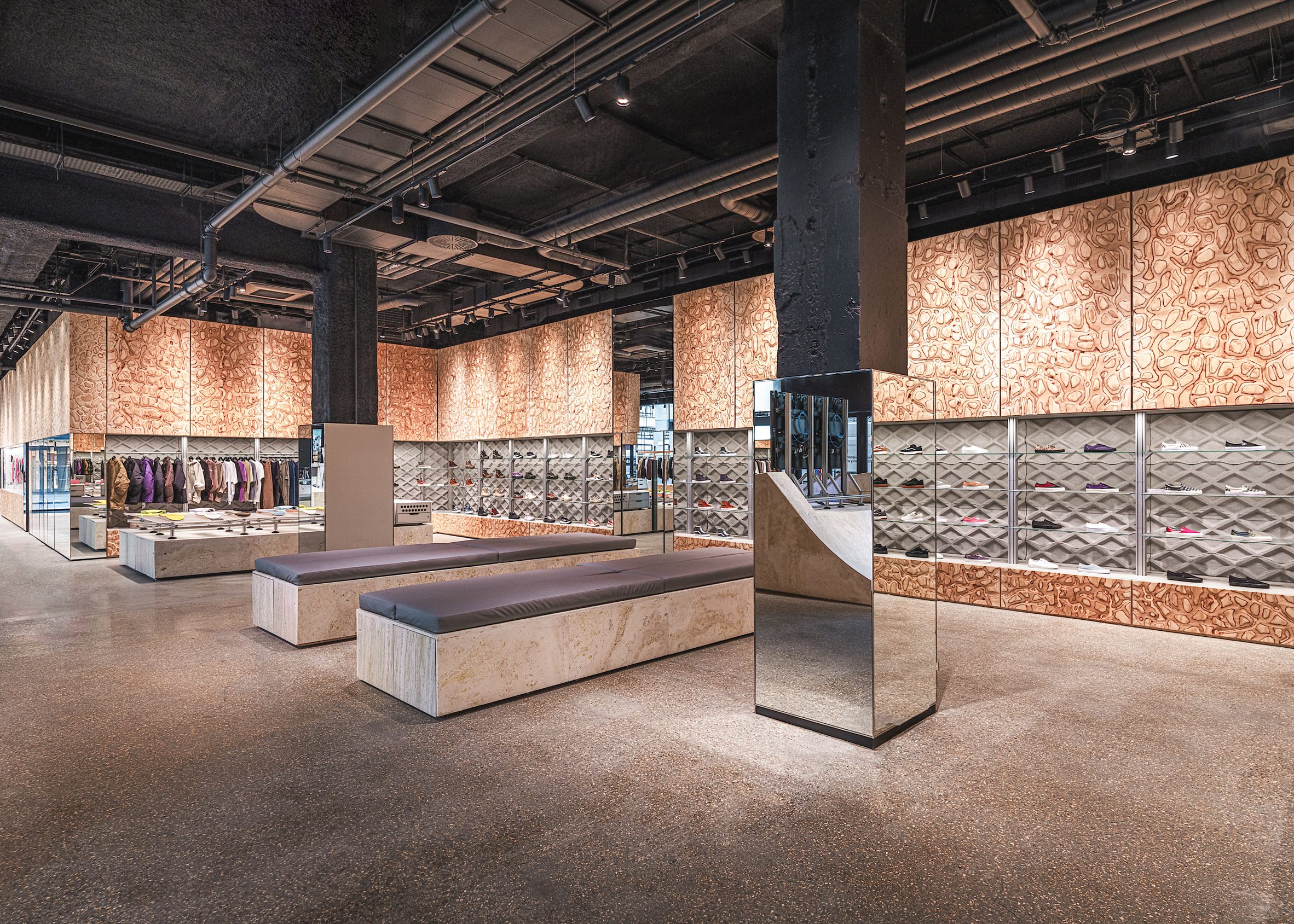 Plywood wall in Vans store