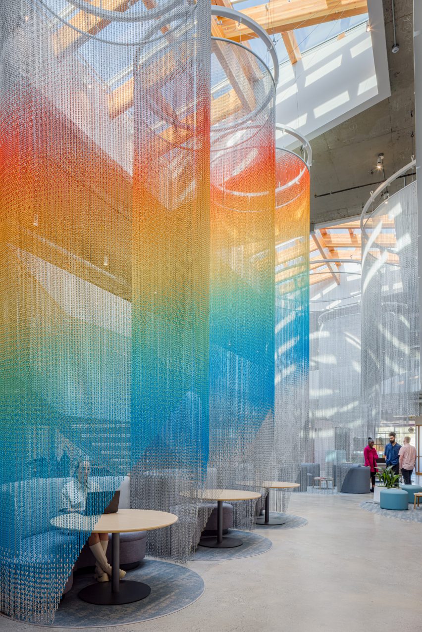 Photo of Kriskadecor rainbow chain curtain in office in Kirkland, USA