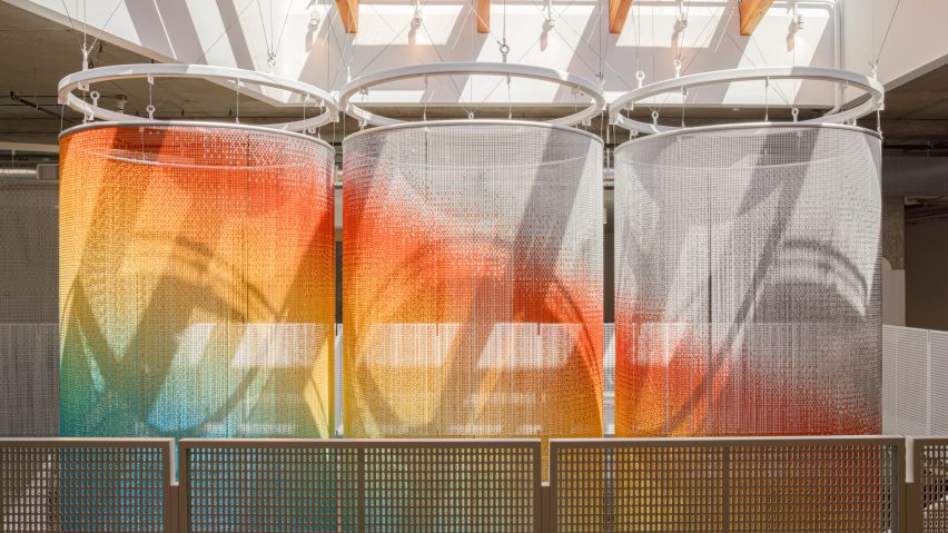 Photo of Kriskadecor rainbow chain curtain in office in Kirkland, USA