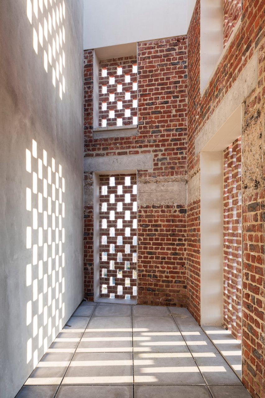 Inside a building that uses hit-and-miss brickwork