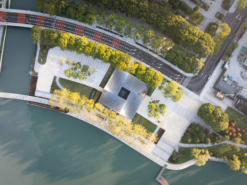 Overhead view of Jinji Lake Pavilion in Suzhou