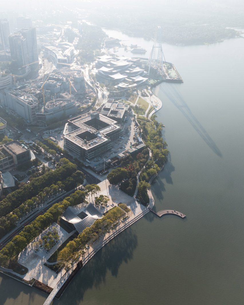 Aerial view of Jinji Lake Pavilion by BIG