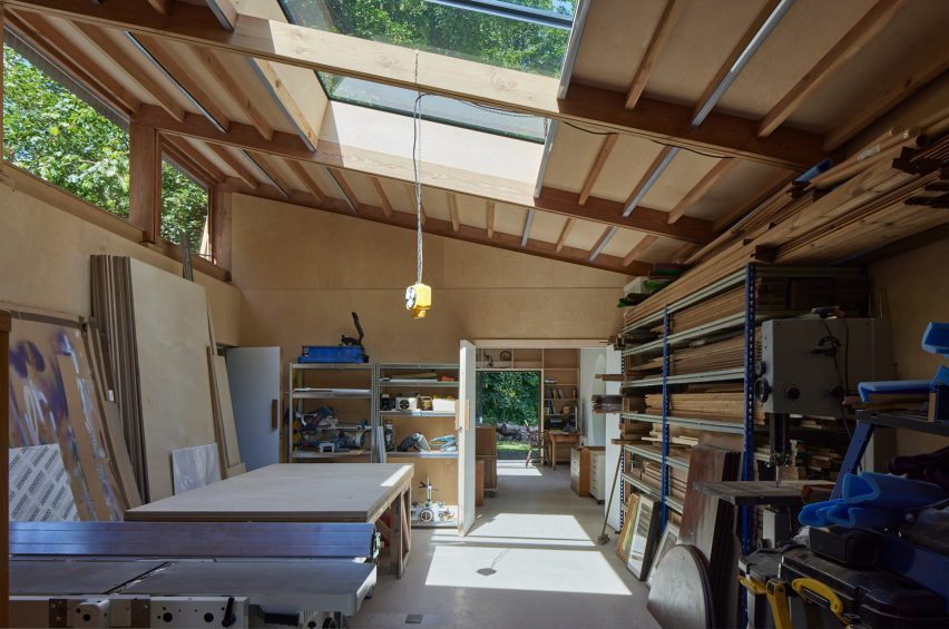 Interior view of workshop within Mill House extension by Cooke Fawcett