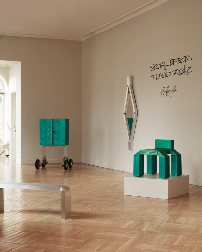 Aluminium furniture by David Taylor in Special Effects exhibition at Bukowskis in Stockholm