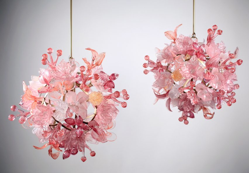 Pink flower chandelier-like lighting designs