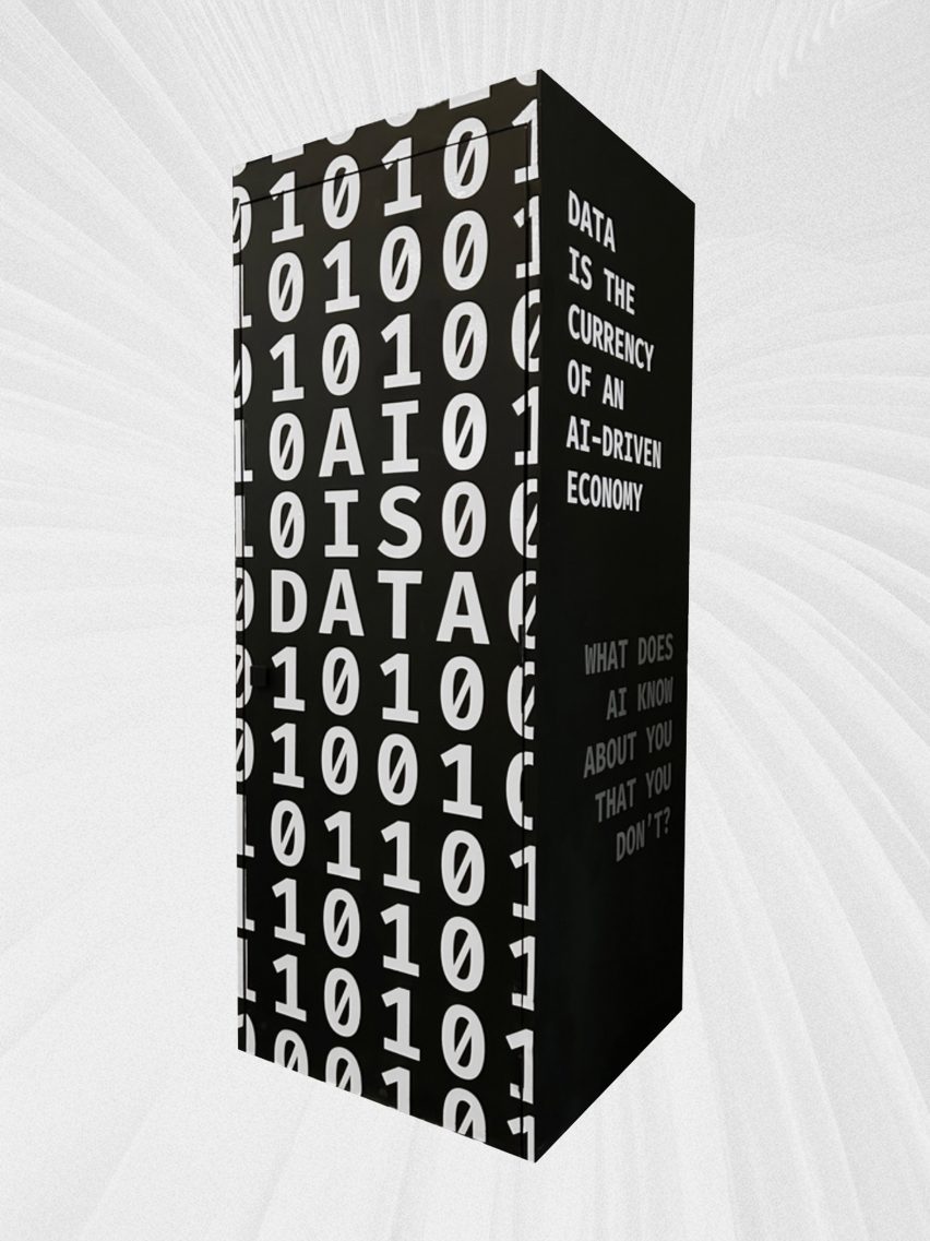 A digital image displaying a black cuboid with white digits and letters on it.