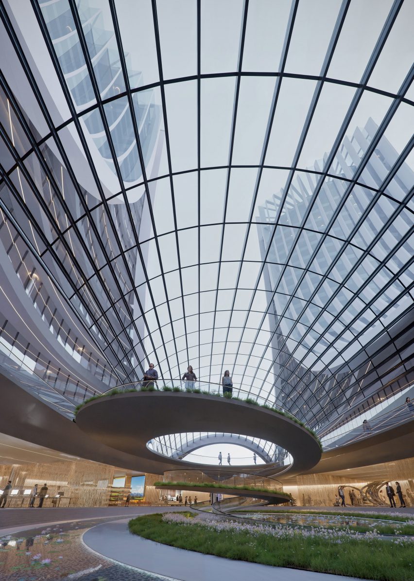 Interior of Napoli Porta Est towers by Zaha Hadid Architects