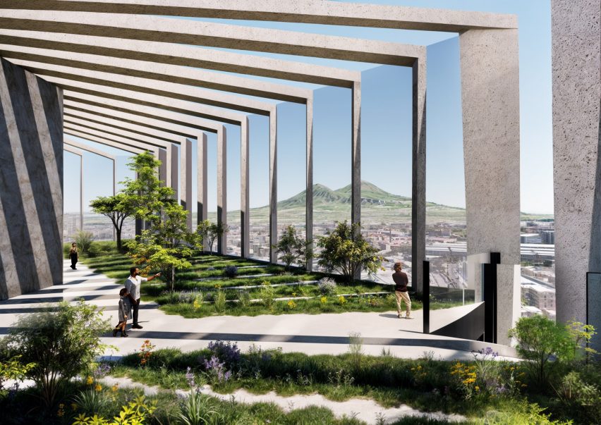 Office interior overlooking Mount Vesuvius