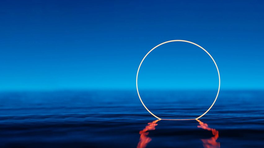 Ring of light partially submerged in water