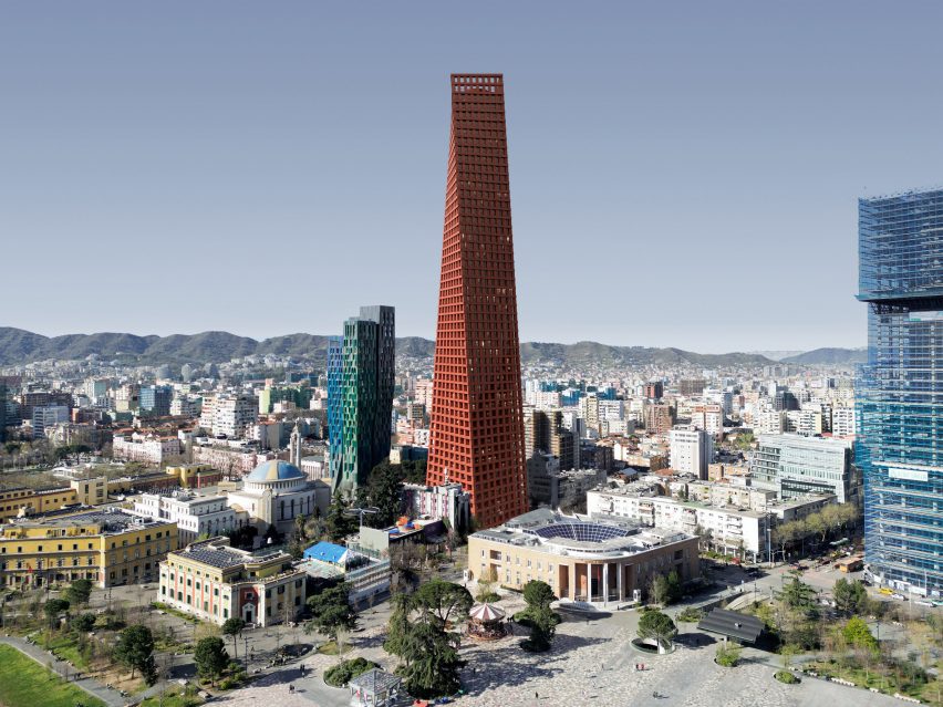 Render of Barcelona Tower against Tirana skyline