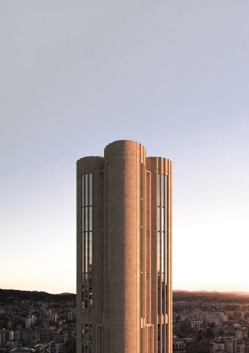 Exterior render of skyscraper by Ricardo Bofill Taller de Arquitectura