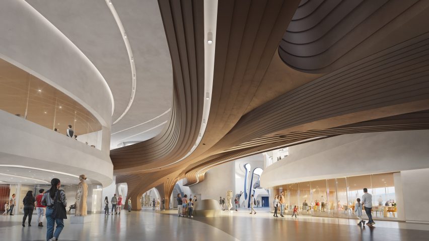 Render of atrium within the Centre of Mediterranean Culture by Zaha Hadid Architects