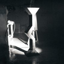Black and white image of angular sculpture