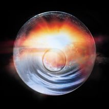An image of a circle in tones of blue and orange, against a black backdrop