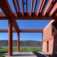 Red concrete building in Mexico