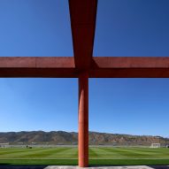 Red concrete building in Mexico