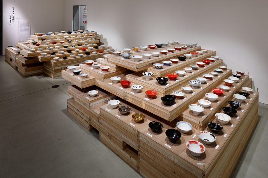 Yasuyuki Kaga's ramen bowl collection in The Art of the Ramen Bowl exhibition at 21_21