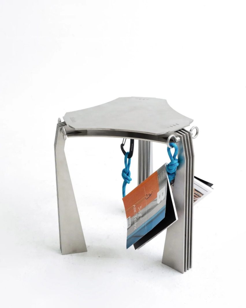 Stool with a rope and carabiner