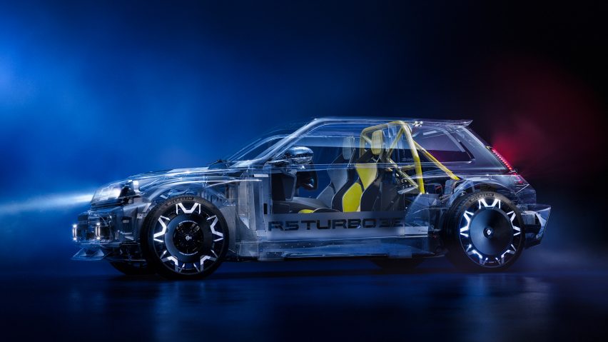 Render of a section view of an electric sports car