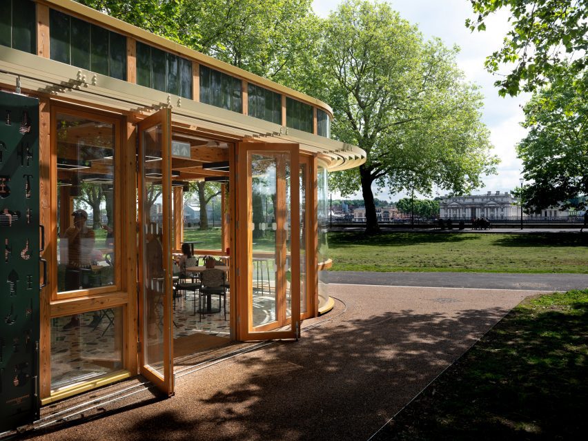 Doors opening out from Island Gardens cafe