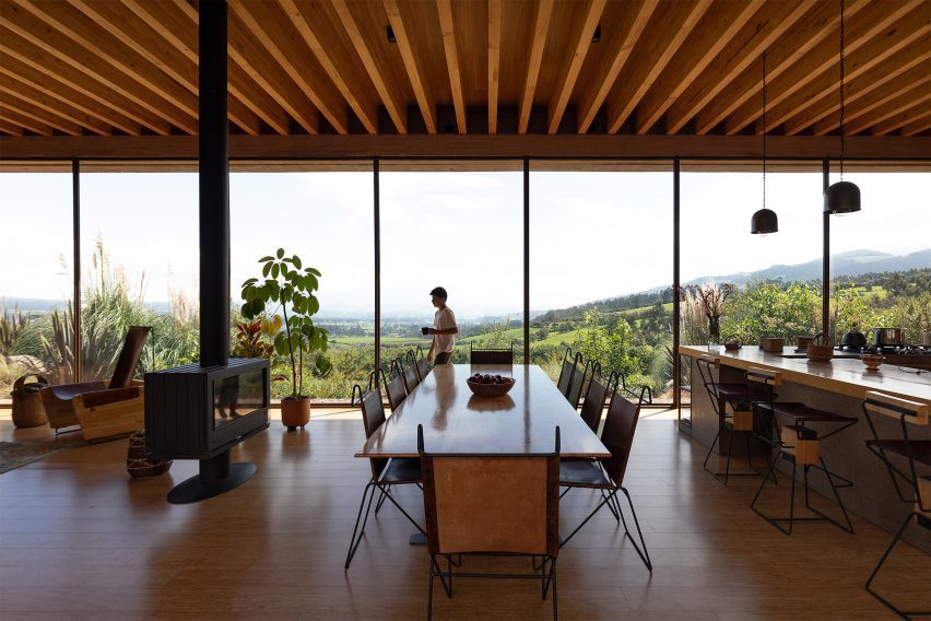 Floor to ceiling windows with slatted ceiling