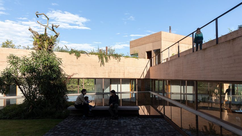 sunken courtyard in board-formed concrete house